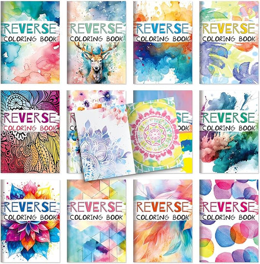 Liliful 12 Pcs Coloring Book Bulk for Adult DIY Reverse Flower Stress Relief Color Drawing Book with Patterns for Adults, Party Favors, Goodie Bag Filler and Holiday Gifts