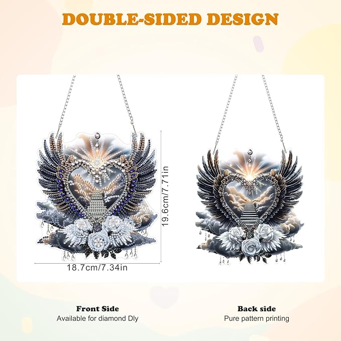 HEIBAGO Heart Wing Angel Diamond Art Hanging Kits for Adults, Diamond Art Suncatchers, 5D Special Shape Diamond Painting Pendant, DIY Window Ornament Gifts for Home Garden Door Wall Decor 8.3 x 8.3In