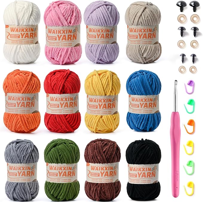 12 Pack Multicolor Super Soft Chunky Chenille Yarn for Crocheting， Fluffy Velvet Baby Yarn for Knitting Blanket， (1200g/1050yds) Bulky Fuzzy Crochet Yarns Set B