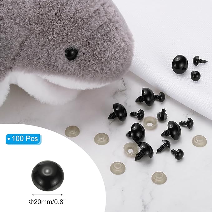 PATIKIL 20mm Black Safety Eyes, 100 Set Plastic Craft Eyes with Washers, All Ages, False