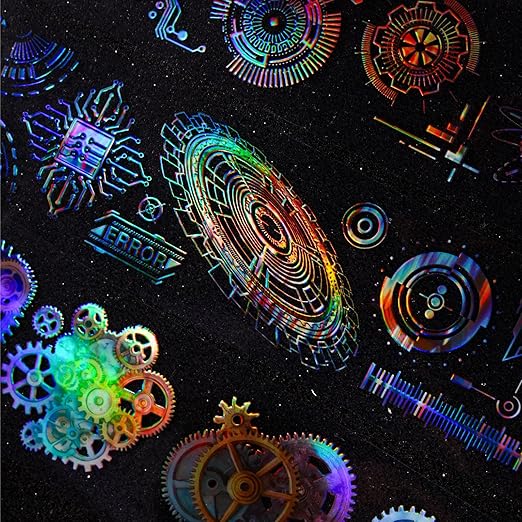 6 Rolls PET Tape Stickers for Journaling Supplies, Colorful Gears Circuit Themed Journal Tape Stickers for Journaling, Scrapbooking, Junk Journal Supplies, DIY Crafts (Fantasy)