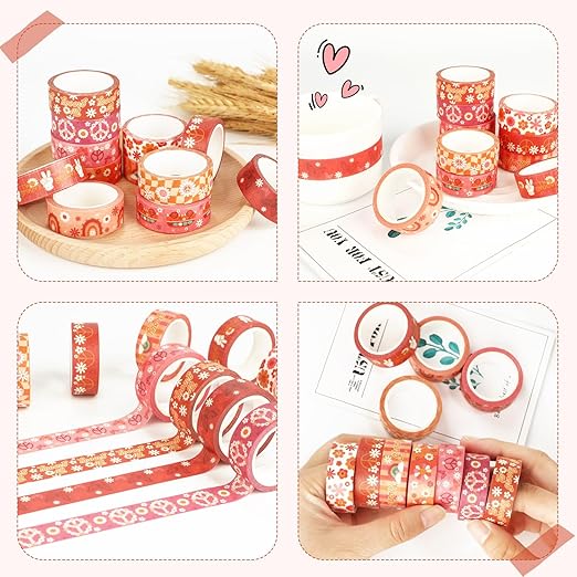 12 Rolls Washi Tape Set, Retro Boho Flower Butterfly Masking Tapes, Doodle Hand-Drawn Decorative Adhesive Tapes for Painters Planners Scrapbook school Supplies, DIY Art Crafts, Gift Wrapping 16.4Ft