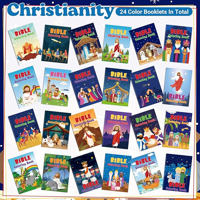 Liliful 24 Pcs Bible Coloring Book Bulk Christian Mini Coloring Books Religious Party Favors Christian Story Activity Supplies Bulk Sunday School Holiday Gifts