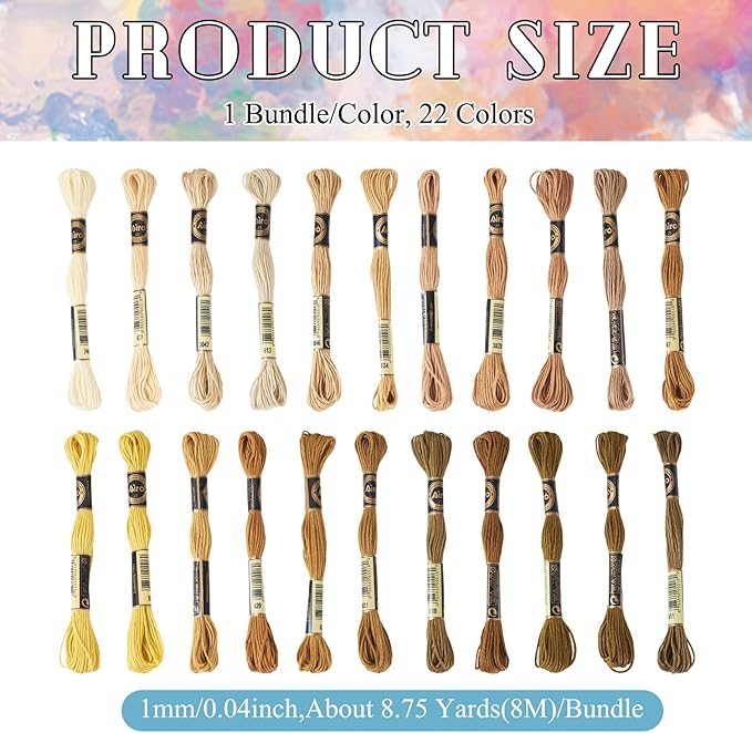 FASHEWELRY 192.5 Yards Crewel Cross Stitch Threads Brown Yellow Embroidery Thread Bulk 1mm Polyester Embroidery Floss Thread for Jewelry Making Bracelet Knitting Stitch Supply