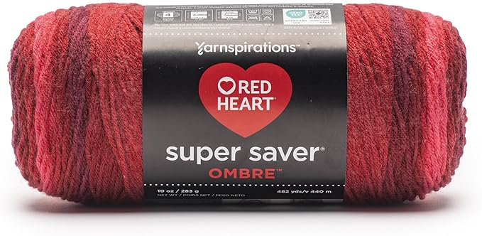 Red Heart Super Saver Ombre Tomato Yarn - 2 Pack of 283g/10oz - 100% Acrylic - #4 Worsted (Medium) - 482 Yards - Knitting/Crochet