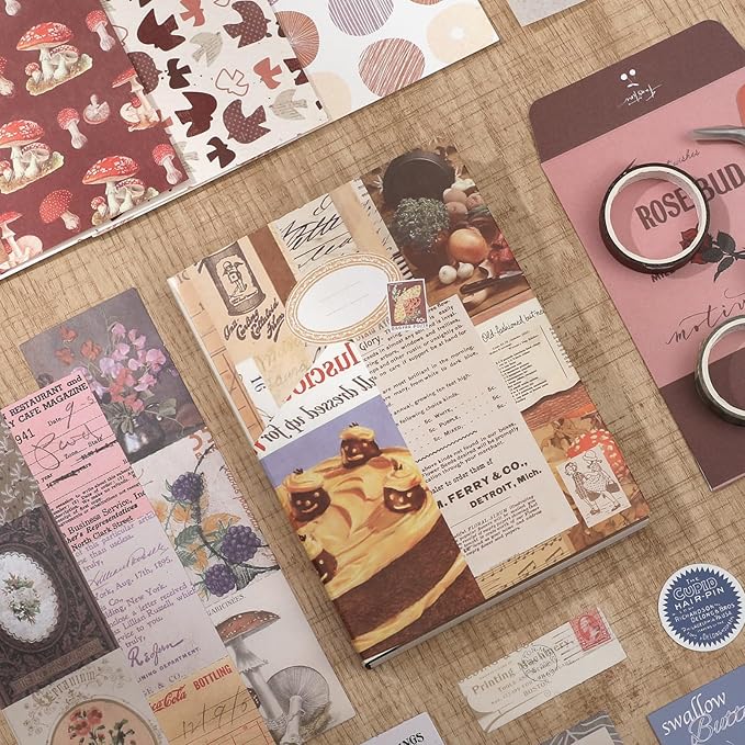 Upgraded Scrapbook Photo Album Supplies Kit with Tweezers and Glue Tape – Vintage Aesthetic Junk Journal Kit, Large Scrapbooking Paper, Sticker Pack, Notebook, DIY Craft, Gift for Adults (Goodtime)