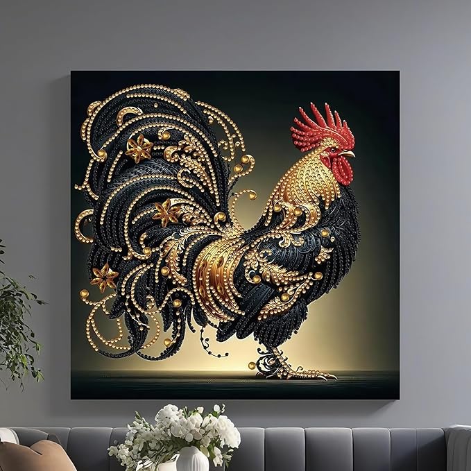 BYGFHLYW 5D Diamond Painting Kits for Adults, Rooster Diamond Art Kits for Adults Beginner, Special Shaped Crystal Art Diamond Dot Gem Painting for Home Wall Decor 13.7x13.7inch