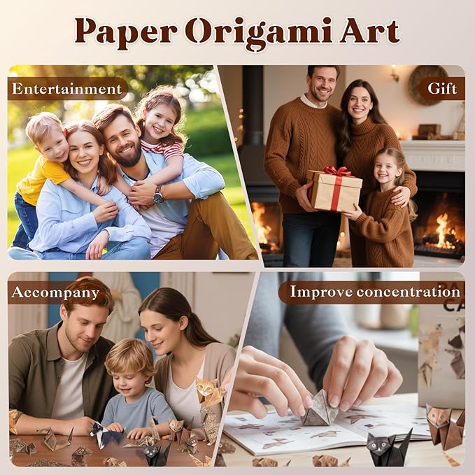 150 Sheets Origami Paper Kit, 3D Cat Dog Dinosaur Animals Paper Folding Craft Set - DIY Creative Art Activity for Adults & Adolescents, Educational Toys, Desk Decor Gift for Animal Lovers