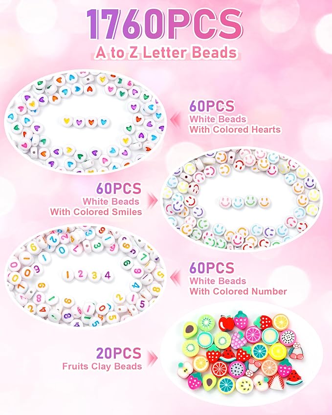 1760PCS FIVEIZERO Colored Round Letter Beads, 4x7mm Acrylic Alphabet Beads for Jewelry Making, Friendship Bracelet Making Kit for Necklace, Keychain & DIY Crafts