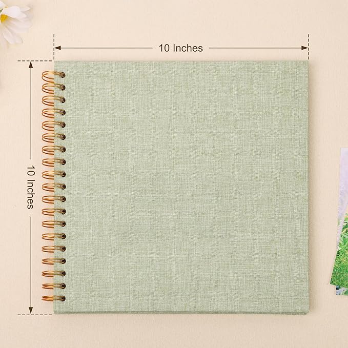 Scrapbook Photo Album 10x10 Inches 40 Pages Hardcover Kraft Paper Linen Cover Scrap Book Memory Book DIY Scrapbook Albums for Wedding Baby Boyfriend Travel Anniversary Family, GrassGreen