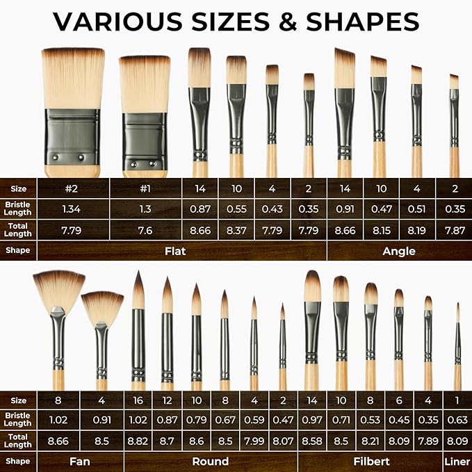 Nicpro 26pcs Paint Brush Set, Professional Paintbrushes with Palette Knife and Cloth Roll, Artist Paint Brushes for Acrylic Painting, Oil, Watercolor & Gouache, Adults Art Painting Tools Supplies