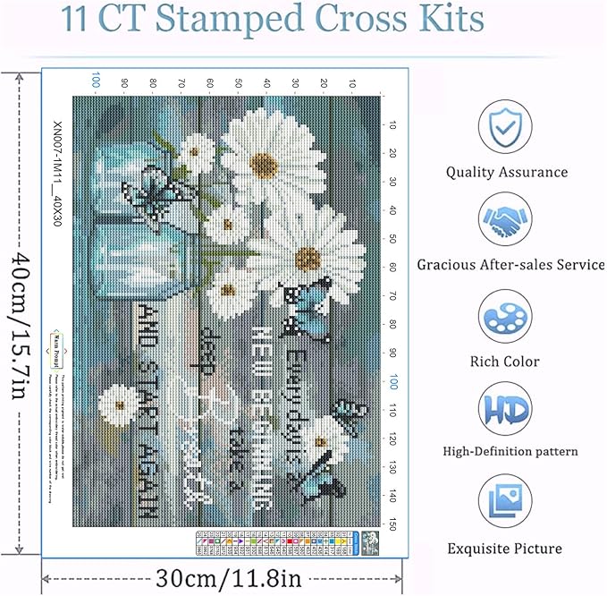 daisy cross stitch kits for adults - stamped crossstitching kits preprinted 11 count cross-stitch kit for beginner, 11ct prestamped easy pattern needlepoint kits crafts for decor