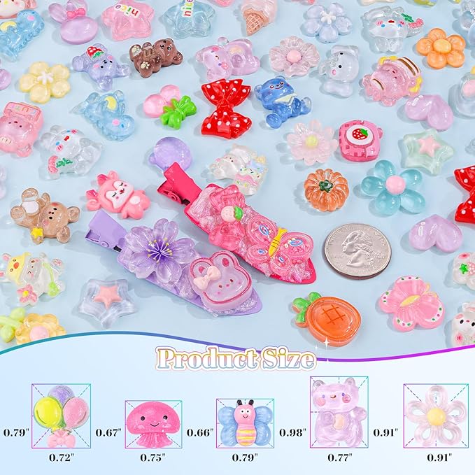 60PCS Slime Charms Jelly Cute Flatback Resin Charms for Slime, Random Kawaii Decoden Charm for Embellishments Phone Junk Case Charm Bulk, Scrapbooking Crafting & DIY Decor (Multicolor)