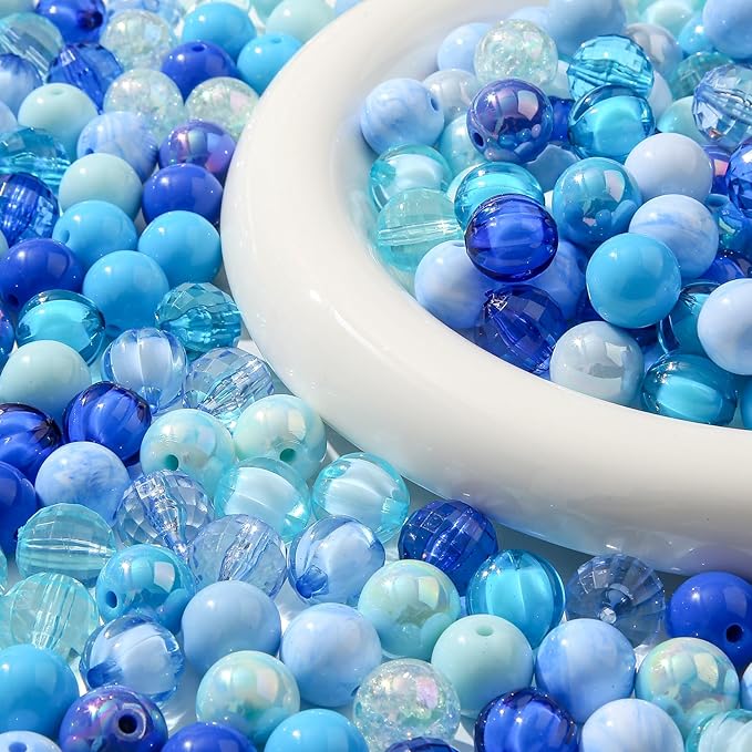 16mm Acrylic Bead 100pcs Blue Focal Spacer Bead Chunk Bubblegum Beads for DIY Crafting Necklace Bracelet Jewelry Making Keychain (Blue)