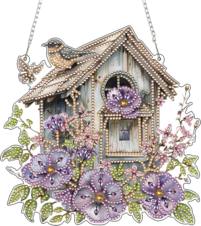 ARPADAMO Hanging Diamonds Art kit for Adult,DIY Bird House Pendant Diamonds Painting Art Kit, 7.8x7.8 inch Acrylic Diamonds Painting Board Kit Ornament, Special Crystal Diamond Hanging Ornament
