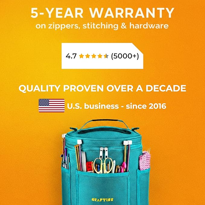 CRAFTISS Knitting Bag Yarn Storage - Gift for Crocheters - Durable Canvas Yarn Holder for Crochet Accessories - Organizer Crochet Bag with Knitting Accessories Case (Turquoise)