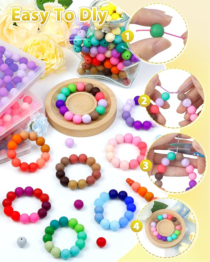 160pcs fiveizero silicone beads for keychain making, yellow mixed 6 colors round silicone beads bulk for pens, rubber bead for bracelets and diy crafts