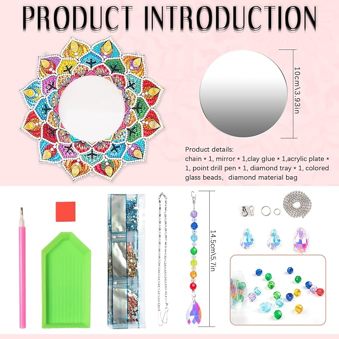 DIY Diamond Painting Mirror, Mandala Makeup Mirror, Special Shaped Crystal Suncatcher for Beginner Arts Crafts Gifts Home Decor 7.9 Inch