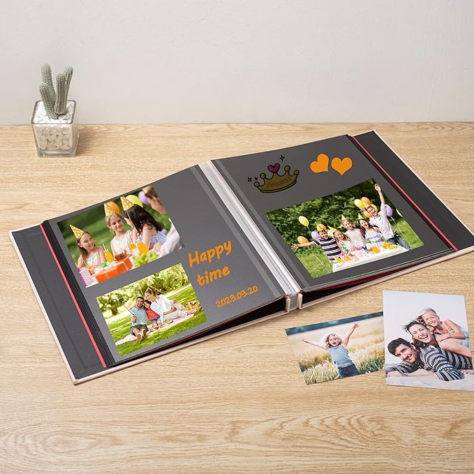Large Photo Album Self Adhesive for 4x6 8x10 Magnetic Scrapbook DIY 60 Black Sticky Pages Beige Linen Cover Photo Album