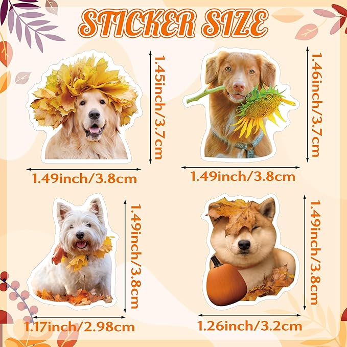 h1vojoxo autumn thanksgiving sticker rolls - 1000pcs fall dog dress up stickers in 2 rolls 16 designs autumn thanksgiving self-adhesive sticker for kids craft envelope dog lover holiday party supplies