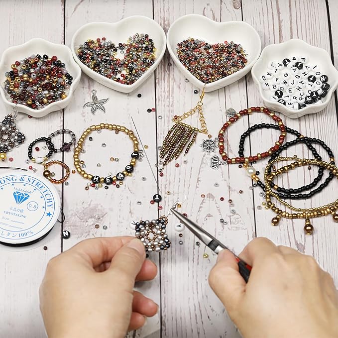 Bulk 4mm Black Seed Beads for Jewelry Making 110 Grams About 1600pcs,6/0 Glass Craft for Making Earrings, Bracelets, Pendants, Waist Jewelry, DIY Handmade Seed Beads（Black/White/Silver Mix）