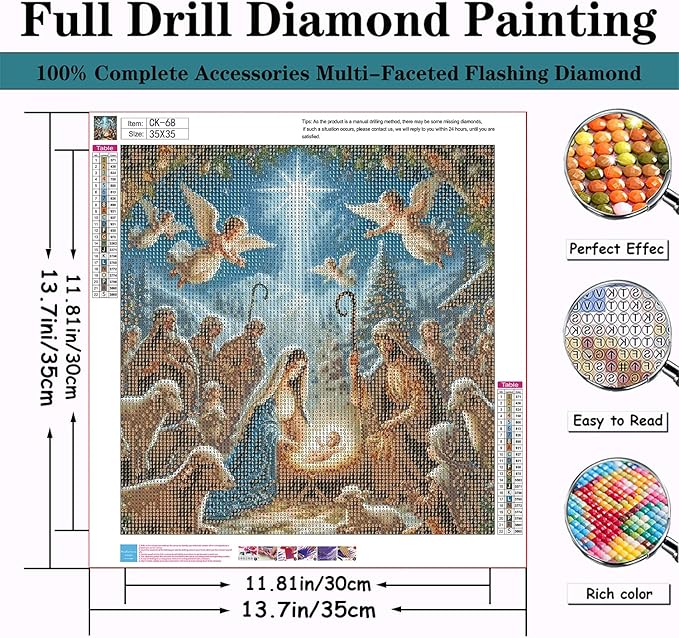 CZYWJMEI 5D Diamond Painting Kits for Adults Beginners,DIY Jesus Diamond Art Kits,Full Round Drill Diamond Dot Gem Art Kits,Home Wall Decor 13.7x13.7nch