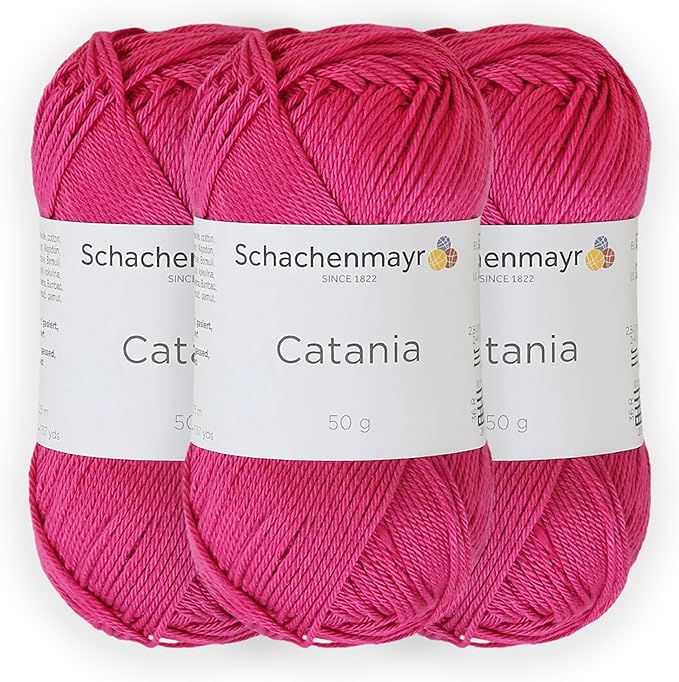 3 Skein/Pack Schachenmayr (SMC) Catania Originals Yarn, Each Ball 1.76 Oz (50gr) / 136 Yards (125 m), 100% Mercerized Cotton for Knitting and Crochet Yarn, Sport Weight, 114 - Cyclamen