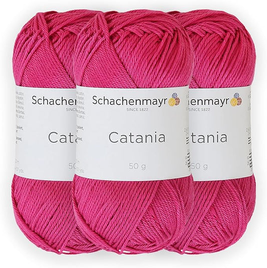 3 Skein/Pack Schachenmayr (SMC) Catania Originals Yarn, Each Ball 1.76 Oz (50gr) / 136 Yards (125 m), 100% Mercerized Cotton for Knitting and Crochet Yarn, Sport Weight, 114 - Cyclamen