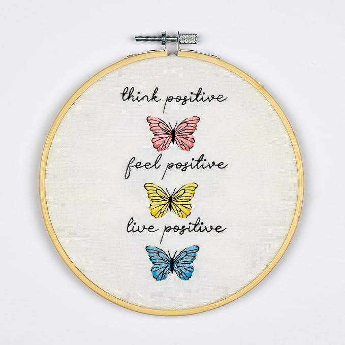 DUTCH STITCH BROTHERS Butterflies Embroidery Starter Kit with Pattern and Instructions. Stamped Embroidery Kits with Embroidery Clothes with Pattern. 6" Embroidery Hoop