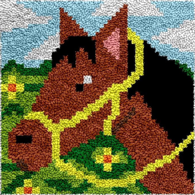 DL-YTG Latch Hook Kits Rug Horse Crochet Yarn Cushion Colour Pre-Printed Canvas Cover Rug Needlework DIY Hook and Latch Kit Christmas Home Decoration 30x30cm/12 X12inch