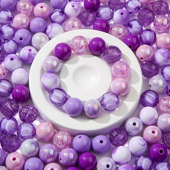 16mm Acrylic Bead 100pcs Purple Focal Spacer Bead Chunk Bubblegum Beads for DIY Crafting Necklace Bracelet Jewelry Making Keychain (Purple)