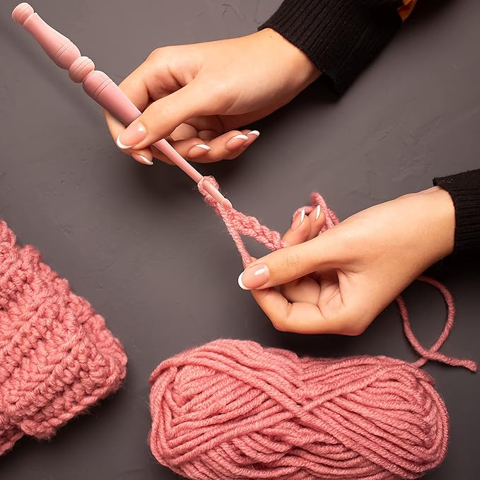 Ommi Ergonomic Handle Crochet Hooks | Handcrafted 7’’ Crochet Hook | Knitting Needle, Craft Yarn Weave | Best Gift! (5 mm, Pink)