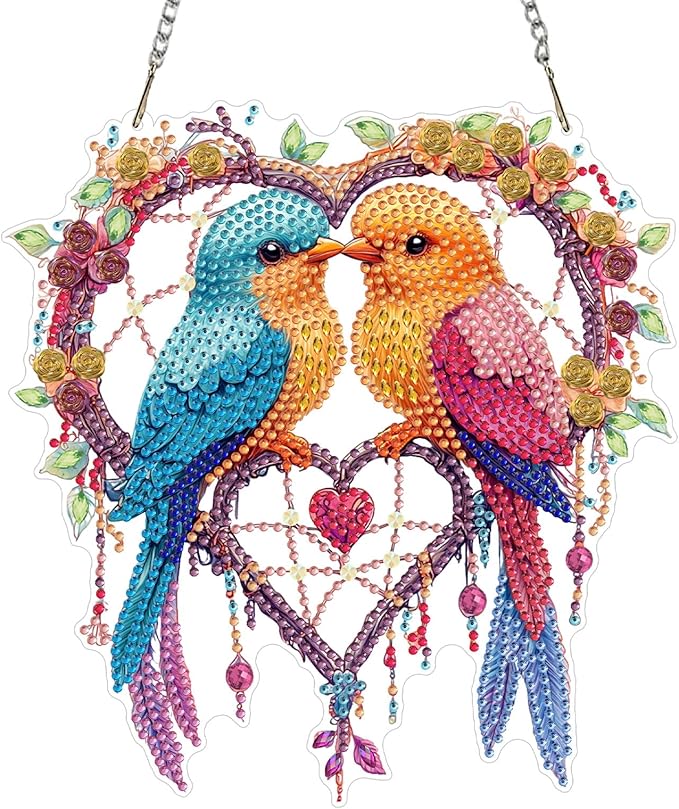 KEYIFA Bird Diamond Painting Kit, DIY Dreamcatcher Diamond Art for Adults, Diamonds Pendant Special Shaped Rhinestone Window Hanging Ornaments Home Garden Wall Door Decoration, 20cm Width