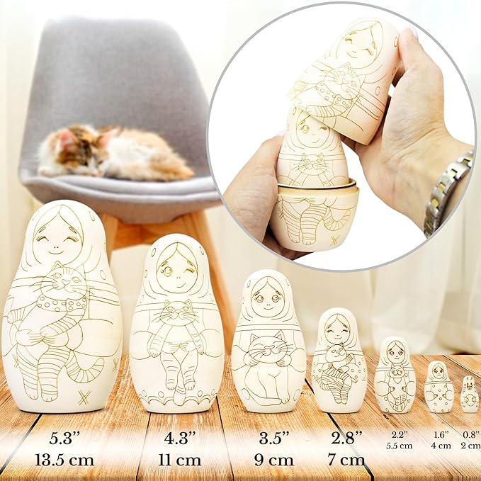 Matryoshka Unfinished Wood Crafts DIY Projects Unpainted Nesting Dolls, Blank Nesting Dolls Wooden Matryoshka for Activities Birthday Gift DIY Enthusiasts
