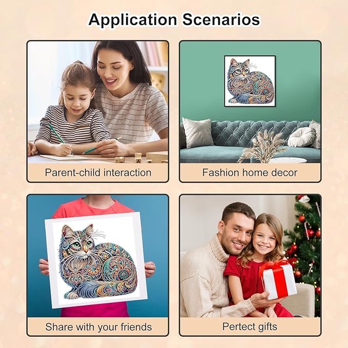 WSLWXSHM 5D Special Shape Diamond Art Kits for Beginners, Diamond Painting Kits for Adults Cat, Crystal Rhinestones Diamond Painting for Home Wall Decoration Gift 12×12inch/30×30cm, Animal