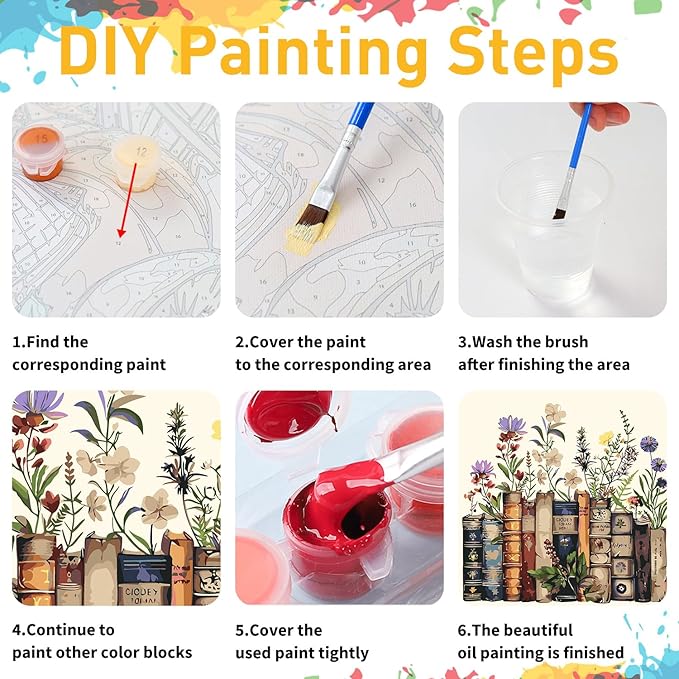 Paint by Numbers for Adult, Book Paint by Numbers Kit for Adults Beginners, DIY Acrylic Oil Painting Kits with Brushes for Home Wall Decor 16x16Inch