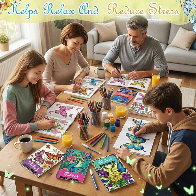Liliful 144 Pcs Butterfly-Themed Coloring Book Bulk for Adults Mini Butterfly Theme Drawing Book with Garden Flower Insect Patterns Party Favors Goodie Bag Filler and Holiday Gifts