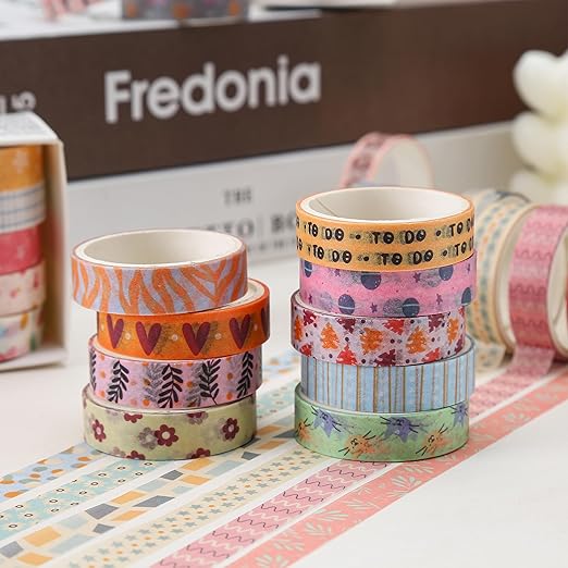 YUBX Basic Washi Tape Set 30 Rolls Cute Patterns Decorative Skinny Slim Masking Tapes for Arts, DIY Crafts, Journals, Planners, Scrapbook, Wrapping (Sweety Two)