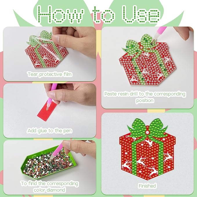 Cinrobiye 12 Pieces Christmas Diamond Painting Keychains Kits with Tools Christmas Diamond Art Hanging Ornaments DIY Xmas Refrigerator Decor Craft Kits for Holiday Party (Gift)