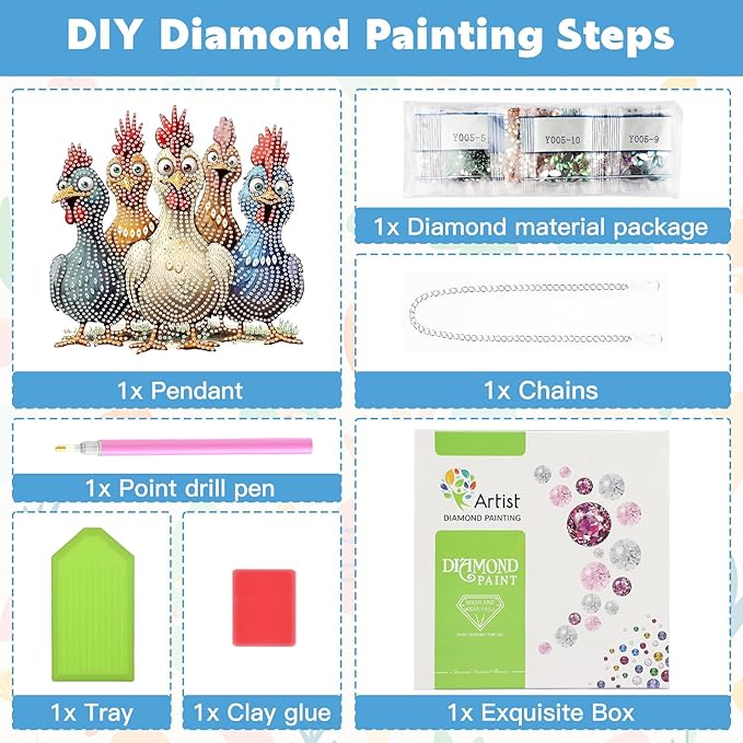 NAIMOER Chickens Diamond Art Hanging Kits for Adults, 5D Special Shaped Rhinestone, DIY Acrylic Spring Diamond Art Painting Window Pendants Home Garden Wall Hanging Ornament Kits, Double Sided