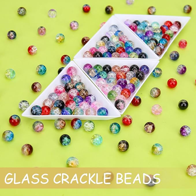 BONNY BOXX 1200 PCs 8mm Round Glass Beads for Jewelry Making, Bulk Crystal Beads in 48 Assorted Colors, Crackle Glass Beads for Bracelets, Necklaces, Earrings, Jewelry Design & DIY Art Projects