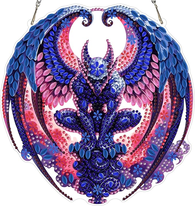 MXJSUA Gargoyle Diamond Painting Art Window Suncatchers, Diamond Art Kits for Adults Hanging Ornaments with Chain, 5D Special Shape Crystal Diamond Pendant Accessories for Decor Gift 8x8 Inch