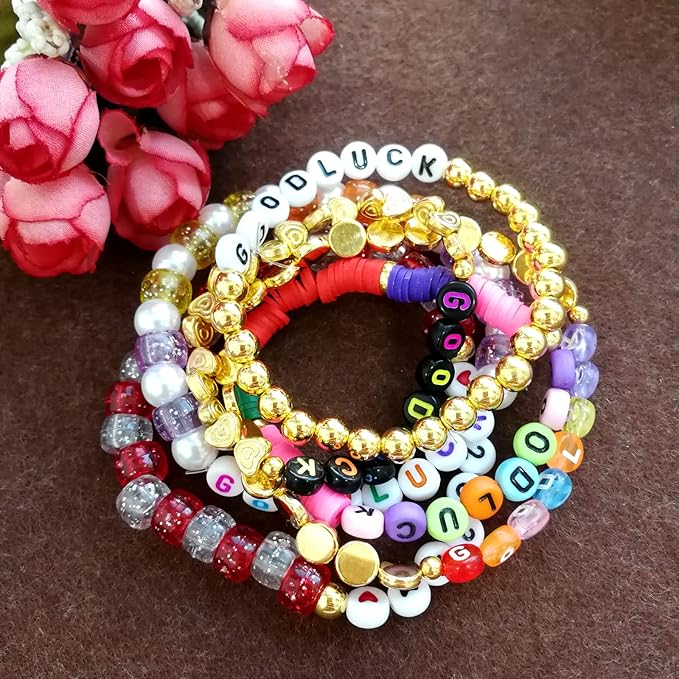 1500 Pieces 6 Colors Letter Alphabet Beads and Number Heart Beads Round Flat and Crystal Line for Jewelry Making