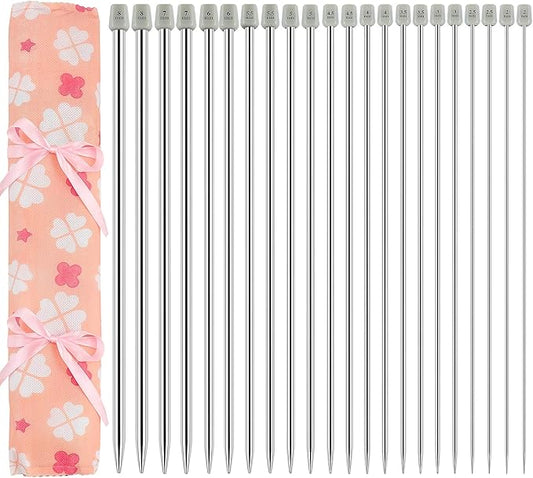 Hysagtek 22 Pcs Knitting Needles Set, 14 Inches Stainless Steel Straight Single Pointed Knitting Needle Kit Metal Knitting Kit in Different Sizes 2.0mm to 8.0mm, with Gift Organizer Bag, 11 Pairs