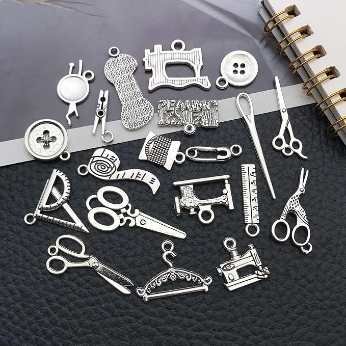 WOCRAFT 60pcs Antique Silver Sewings Bracelet Charms for Jewelry Making Sets DIY Necklace Bracelet Keychain Crafting Charms Kit Craft Supplies (SN911)