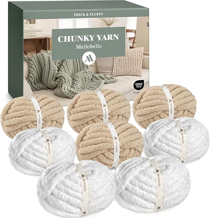 Jumbo Chenille Chunky Yarn for Crocheting - Super Bulky Fluffy Chunky Yarn for Hand Knitting - Extra Thick Soft Blanket Big Yarns 8 Jumbo Pack (27yds,8 oz Each Skein)