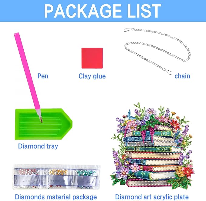 VAIIEYO 5D Book Diamond Art Hanging Ornament, Flower Diamond Painting Suncatchers Window Hanging Kit with Chain, 7.5x7.5 inch Crystal Pendant Art Craft for Gift Home Wall Front Door Decoration