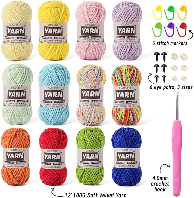 12 Pack Chunky Chenille Yarn for Crocheting, Bulky Velvet Yarn for Crochet, Baby Yarn for Crocheting Soft Blanket, 42.3 oz (1050 yds) Amigurumi Yarns for Craft Set C