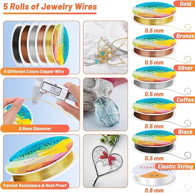 Audab Jewelry Wire Wrapping Jewelry Making Supplies Kit, Ring Sizer Measuring Tools Kit with Tools, Ring Craft Wires, Jewelry Findings for Rings Repair