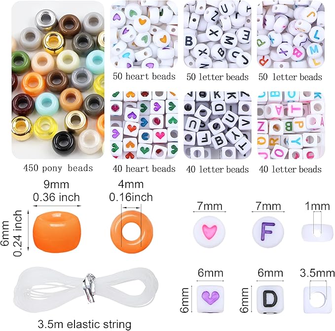 XIANNVXI 24Colours Grey Pony Beads for Bracelet 720pcs Letter Kandi Letter Friendship Grey Brown Pony Beaded for Jewelry Bracelet Crafts